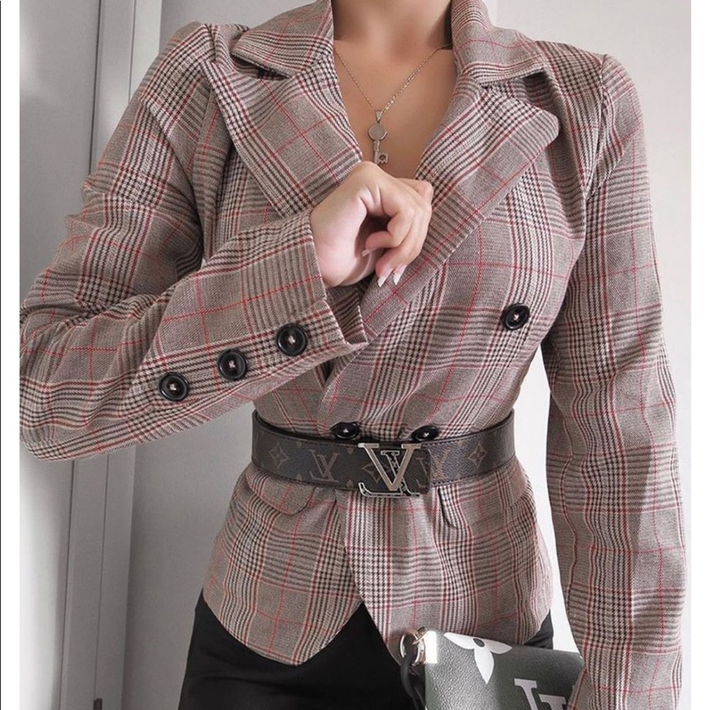 Checked Cropped Blazer